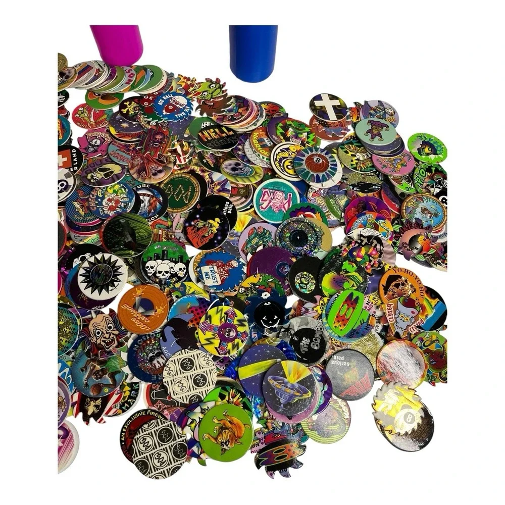 POG 90s 600+ POGS 12 Plastic Slammers Tubes Skulls Blades Nostalgia Vtg Retro